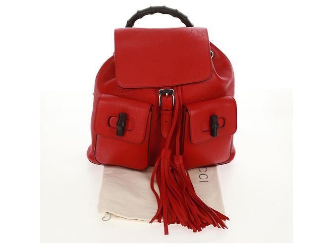 Gucci Bamboo Rucksack Leder Rot Silber 370833 Auth 158958V - Ansicht 34