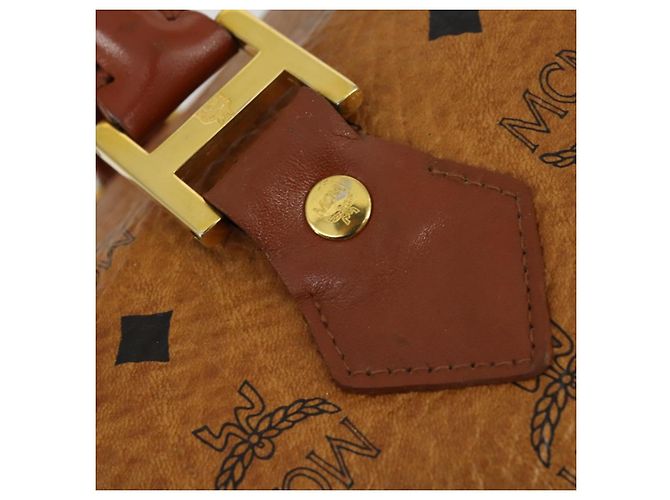 Borsa Boston MCM Logogram Vicetos in pelle PVC marrone e oro Auth 153190 D'oro - vista 14