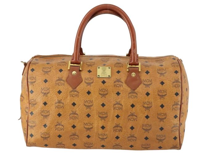 Borsa Boston MCM Logogram Vicetos in pelle PVC marrone e oro Auth 153190 D'oro - vista 2