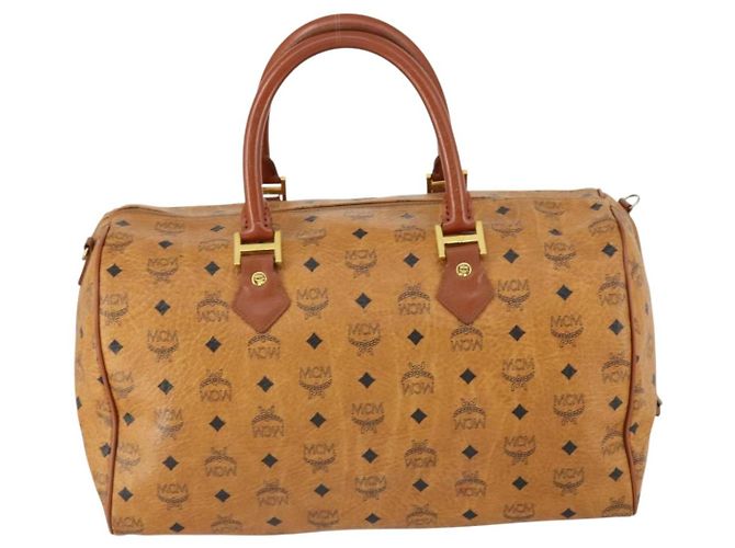 Borsa Boston MCM Logogram Vicetos in pelle PVC marrone e oro Auth 153190 D'oro - vista 3