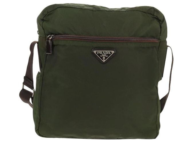 PRADA Schultertasche Nylon Khaki Silber Authentisch 158481 - Ansicht 2