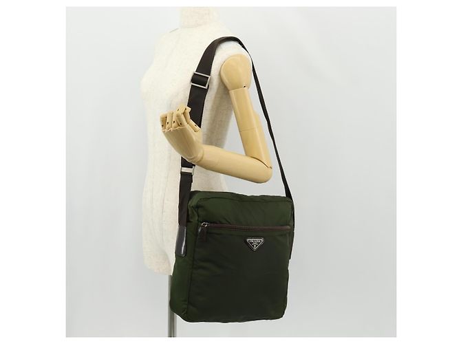 PRADA Schultertasche Nylon Khaki Silber Authentisch 158481 - Ansicht 25