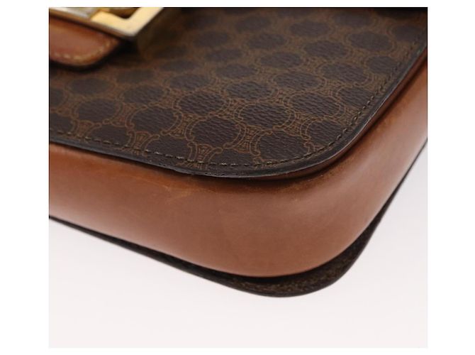 Céline Borsa in tela Macadam Celine con carrozza di cavallo in pelle PVC marrone oro Auth 158075 D'oro - vista 11