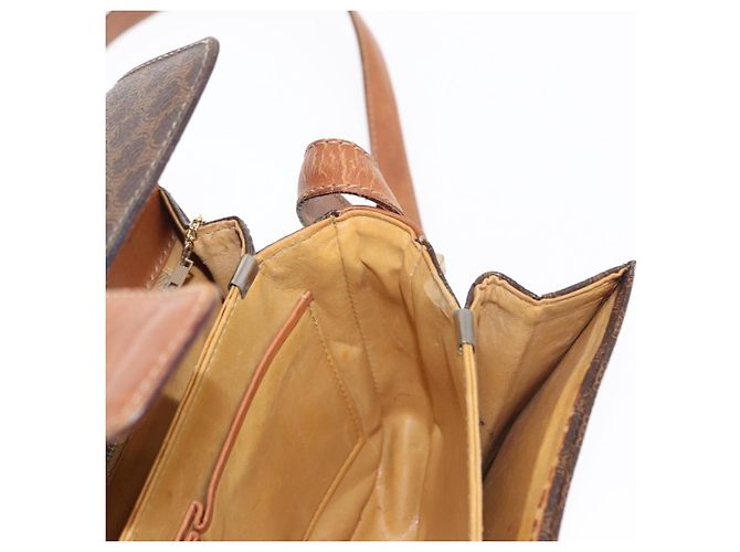 Céline Borsa in tela Macadam Celine con carrozza di cavallo in pelle PVC marrone oro Auth 158075 D'oro - vista 19