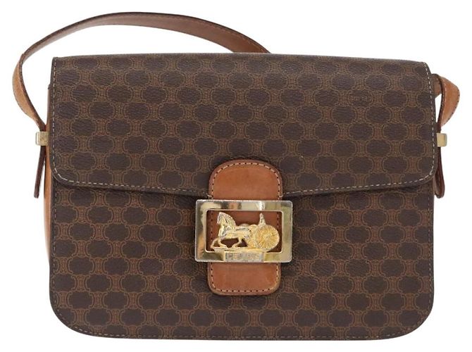 Céline Borsa in tela Macadam Celine con carrozza di cavallo in pelle PVC marrone oro Auth 158075 D'oro - vista 2