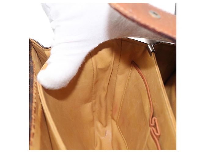 Céline Borsa in tela Macadam Celine con carrozza di cavallo in pelle PVC marrone oro Auth 158075 D'oro - vista 20