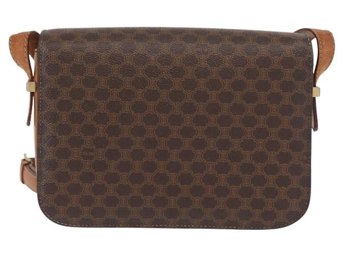 Céline Borsa in tela Macadam Celine con carrozza di cavallo in pelle PVC marrone oro Auth 158075 D'oro - vista 3