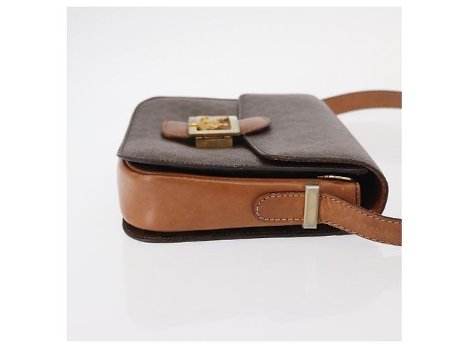 Céline Borsa in tela Macadam Celine con carrozza di cavallo in pelle PVC marrone oro Auth 158075 D'oro - vista 4