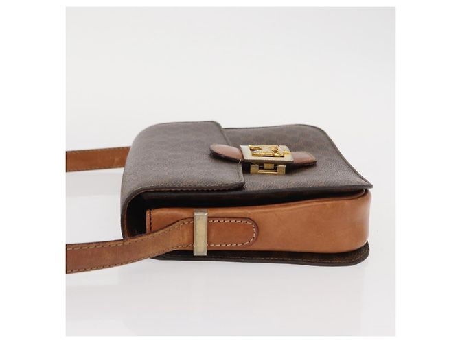 Céline Borsa in tela Macadam Celine con carrozza di cavallo in pelle PVC marrone oro Auth 158075 D'oro - vista 5