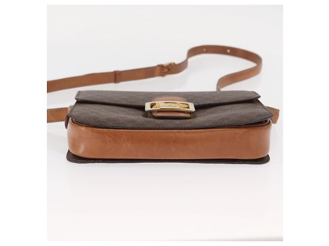Céline Borsa in tela Macadam Celine con carrozza di cavallo in pelle PVC marrone oro Auth 158075 D'oro - vista 9