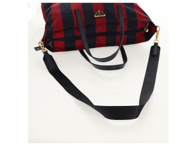Borsa Tote PRADA Nylon 2in1 Rossa Blu Navy oro Auth 158700 Rosso D'oro - vista 10