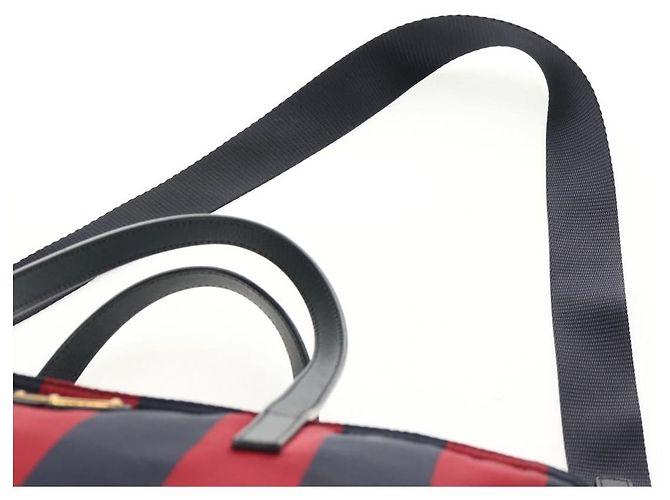 Borsa Tote PRADA Nylon 2in1 Rossa Blu Navy oro Auth 158700 Rosso D'oro - vista 13