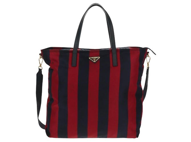 Borsa Tote PRADA Nylon 2in1 Rossa Blu Navy oro Auth 158700 Rosso D'oro - vista 2
