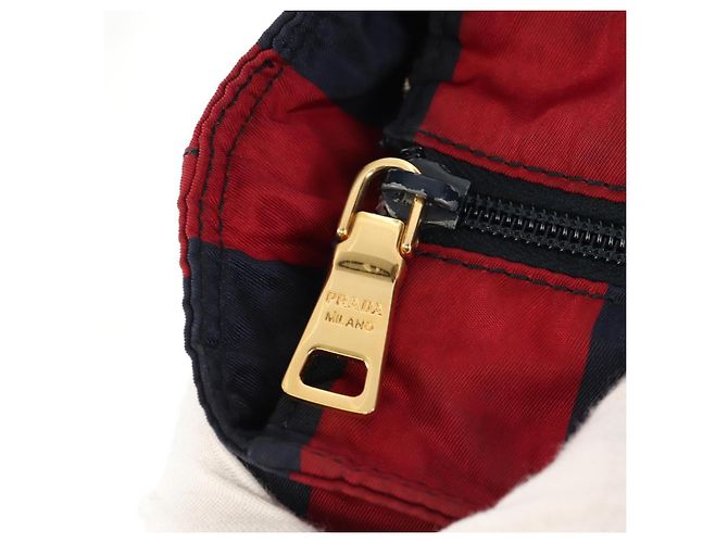 Borsa Tote PRADA Nylon 2in1 Rossa Blu Navy oro Auth 158700 Rosso D'oro - vista 20