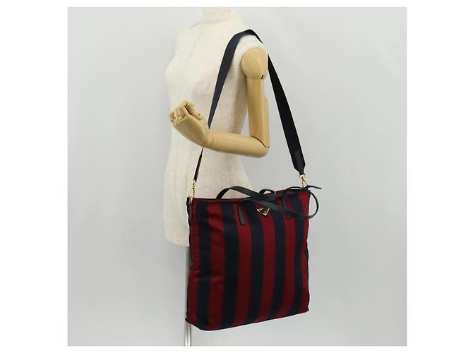 Borsa Tote PRADA Nylon 2in1 Rossa Blu Navy oro Auth 158700 Rosso D'oro - vista 29