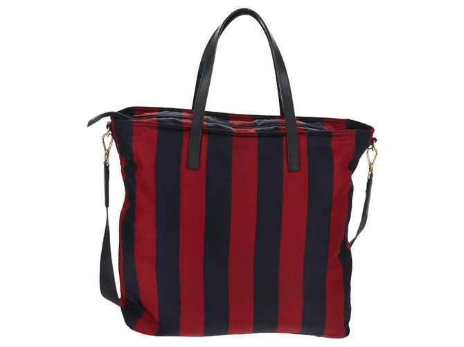Borsa Tote PRADA Nylon 2in1 Rossa Blu Navy oro Auth 158700 Rosso D'oro - vista 3