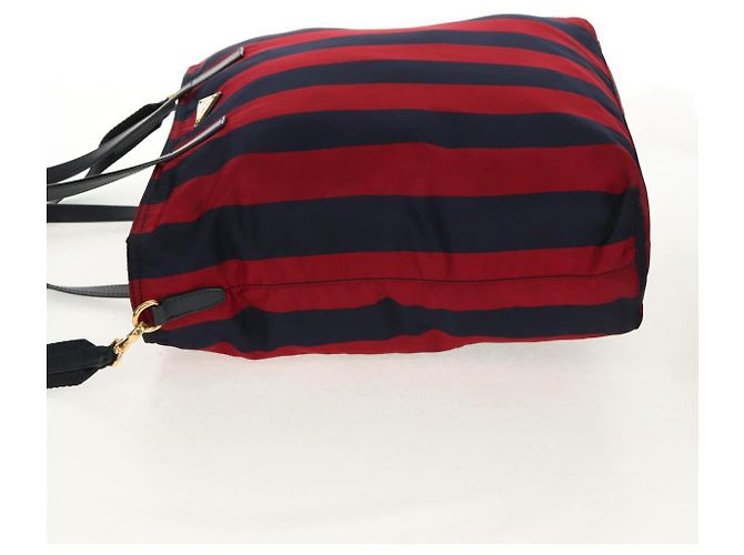 Borsa Tote PRADA Nylon 2in1 Rossa Blu Navy oro Auth 158700 Rosso D'oro - vista 4