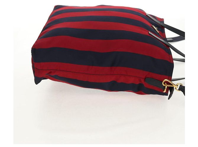 Borsa Tote PRADA Nylon 2in1 Rossa Blu Navy oro Auth 158700 Rosso D'oro - vista 6