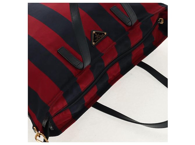 Borsa Tote PRADA Nylon 2in1 Rossa Blu Navy oro Auth 158700 Rosso D'oro - vista 7