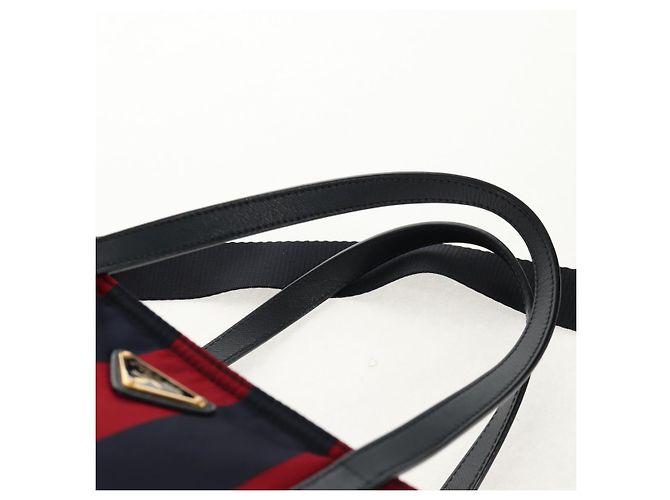 Borsa Tote PRADA Nylon 2in1 Rossa Blu Navy oro Auth 158700 Rosso D'oro - vista 9