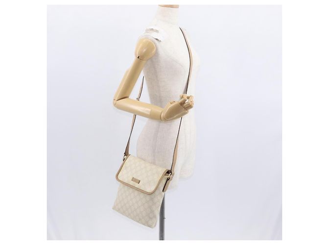Gucci Borsa a Spalla GG Supreme PVC Bianco Oro 223666 Auth ka1153 D'oro - vista 24