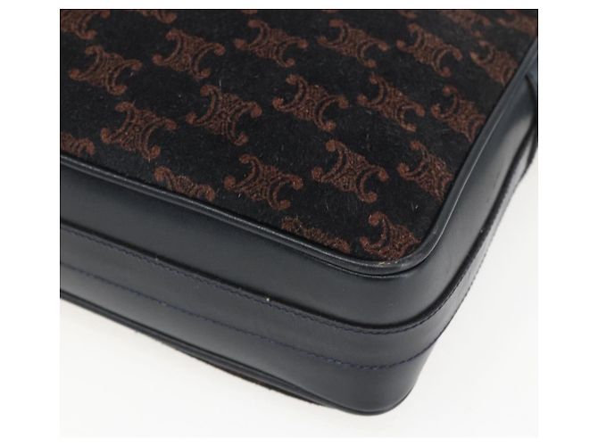 Céline Borsa a Spalla in Tela Macadam C di CELINE in Camoscio Blu Navy e Oro Auth 158416 D'oro - vista 10