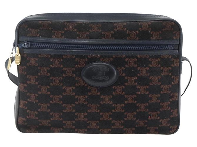 Céline Borsa a Spalla in Tela Macadam C di CELINE in Camoscio Blu Navy e Oro Auth 158416 D'oro - vista 2