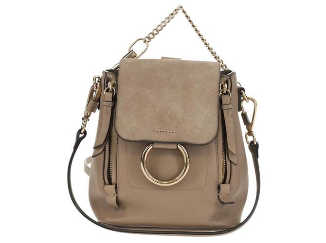 Chloé Chloe Fay Rucksack aus Wildleder 2-in-1 Grau Gold Auth BA9172 Braun Golden - Ansicht 2