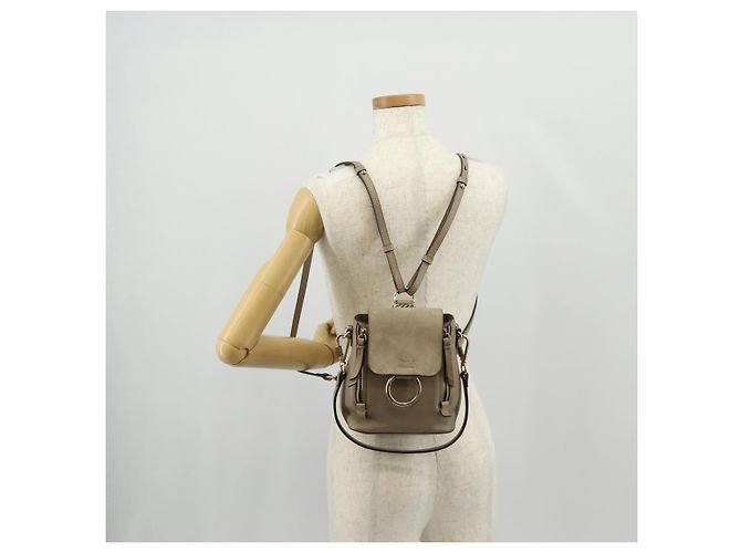 Chloé Chloe Fay Rucksack aus Wildleder 2-in-1 Grau Gold Auth BA9172 Braun Golden - Ansicht 25