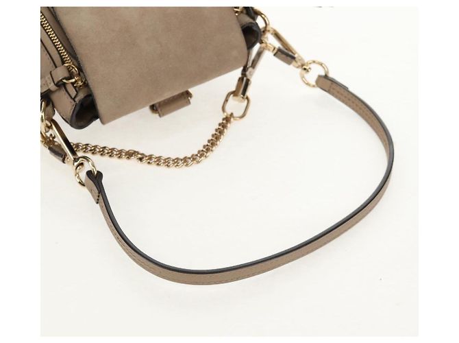 Chloé Chloe Fay Rucksack aus Wildleder 2-in-1 Grau Gold Auth BA9172 Braun Golden - Ansicht 9