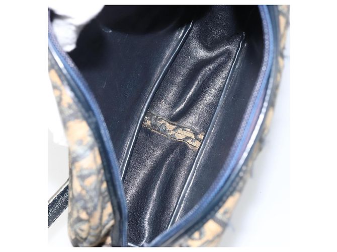 Borsa a Spalla in Tela Trotter Christian Dior Blu Navy Oro Auth 160817 D'oro - vista 17
