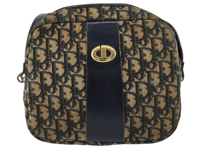 Borsa a Spalla in Tela Trotter Christian Dior Blu Navy Oro Auth 160817 D'oro - vista 2