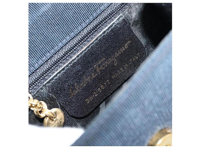 Borsa Vala in Canvas 2way Salvatore Ferragamo Blu Navy Oro Auth 158410 D'oro - vista 18
