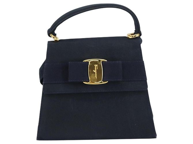 Borsa Vala in Canvas 2way Salvatore Ferragamo Blu Navy Oro Auth 158410 D'oro - vista 2