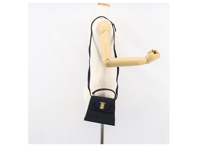Borsa Vala in Canvas 2way Salvatore Ferragamo Blu Navy Oro Auth 158410 D'oro - vista 24