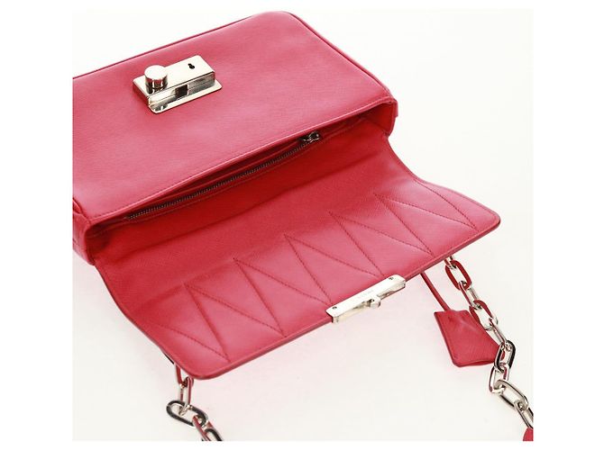 Saffiano Bolsa de Ombro PRADA em Couro Safiano Vermelho Prata Auth ka1025V - vista 16
