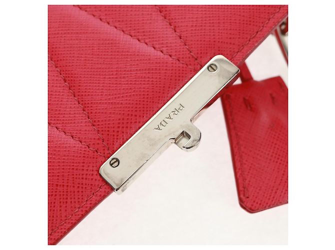 Saffiano Bolsa de Ombro PRADA em Couro Safiano Vermelho Prata Auth ka1025V - vista 17