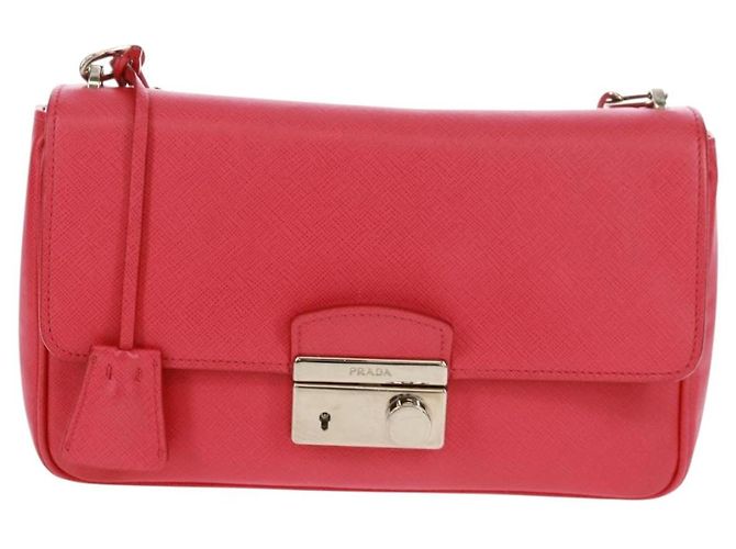 Saffiano Bolsa de Ombro PRADA em Couro Safiano Vermelho Prata Auth ka1025V - vista 2