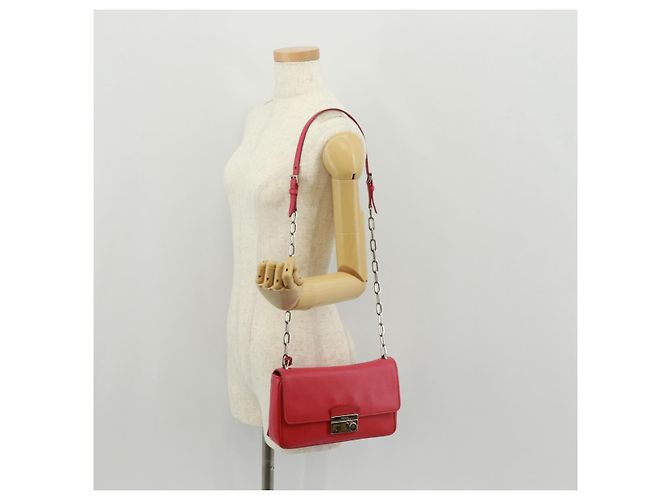 Saffiano Bolsa de Ombro PRADA em Couro Safiano Vermelho Prata Auth ka1025V - vista 26
