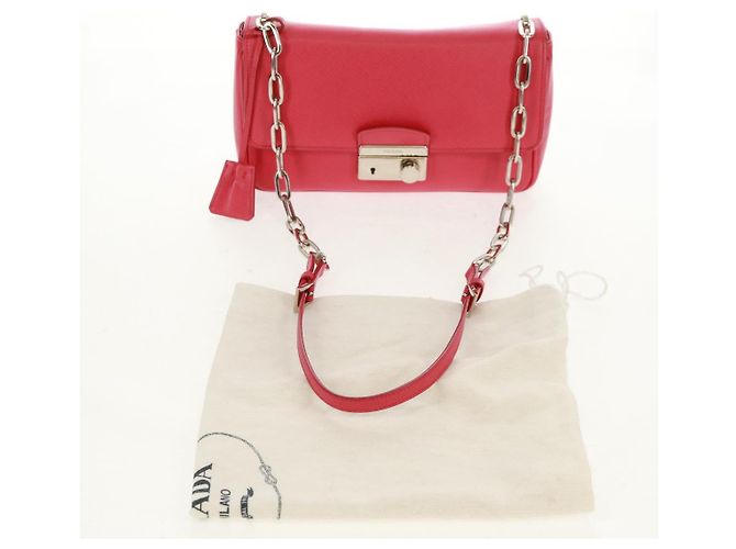 Saffiano Bolsa de Ombro PRADA em Couro Safiano Vermelho Prata Auth ka1025V - vista 27