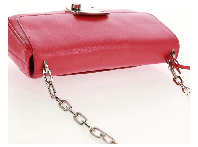 Saffiano Bolsa de Ombro PRADA em Couro Safiano Vermelho Prata Auth ka1025V - vista 6