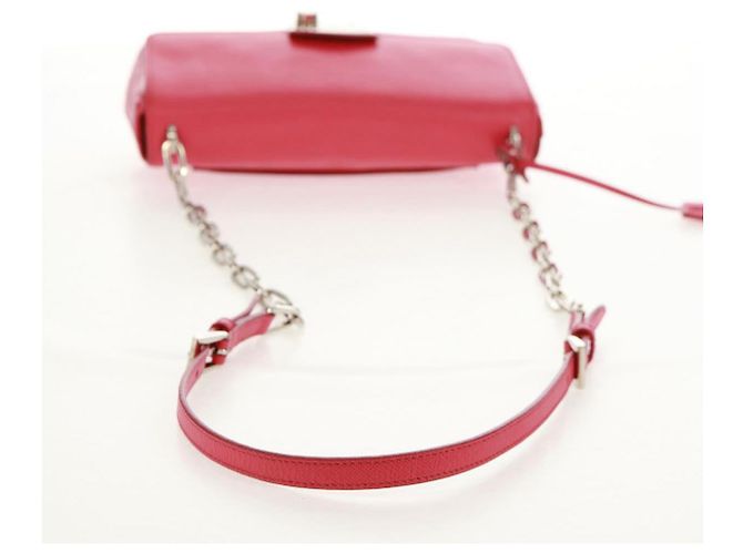 Saffiano Bolsa de Ombro PRADA em Couro Safiano Vermelho Prata Auth ka1025V - vista 7