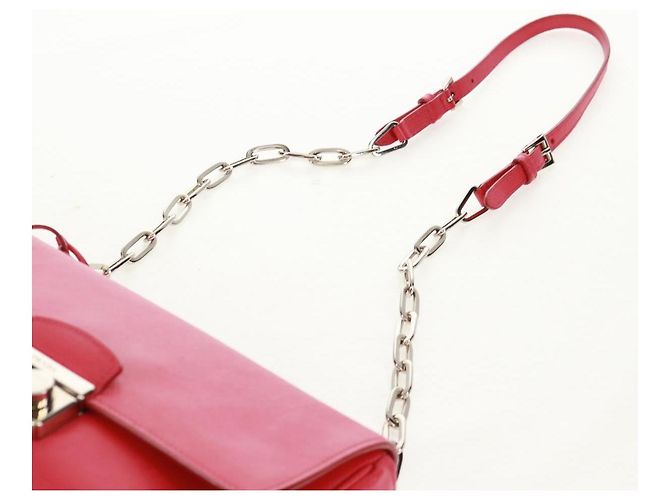 Saffiano Bolsa de Ombro PRADA em Couro Safiano Vermelho Prata Auth ka1025V - vista 9