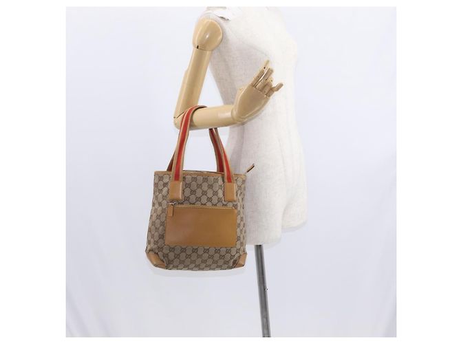 Borsa Tote GG Canvas Gucci Beige Argento 019 0402 1705 Auth ka1063 - vista 23