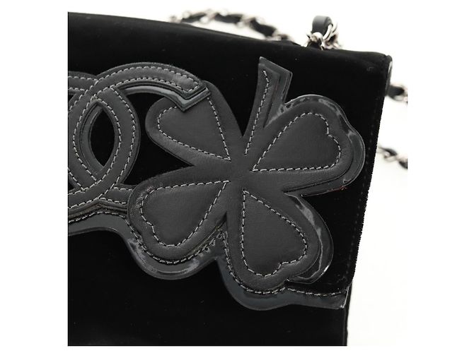 Bolso de Hombro CHANEL Chain Camellia No.5 Terciopelo Negro Plata CC Auth 159584V - vista 15
