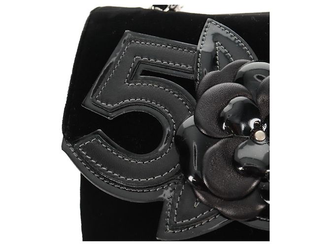 Bolso de Hombro CHANEL Chain Camellia No.5 Terciopelo Negro Plata CC Auth 159584V - vista 17
