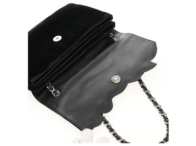 Bolso de Hombro CHANEL Chain Camellia No.5 Terciopelo Negro Plata CC Auth 159584V - vista 18