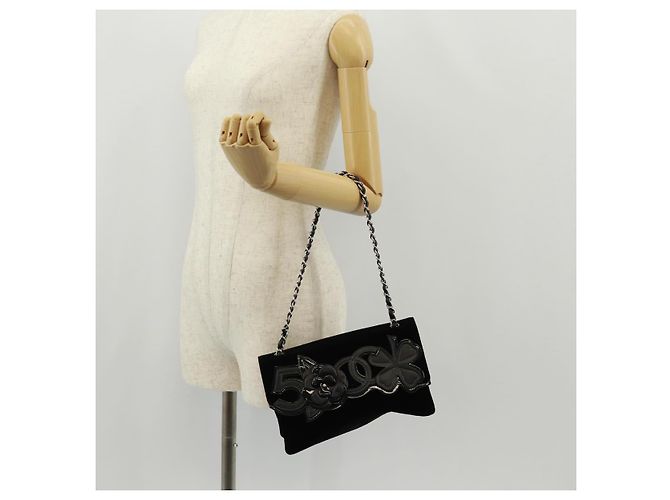 Bolso de Hombro CHANEL Chain Camellia No.5 Terciopelo Negro Plata CC Auth 159584V - vista 26