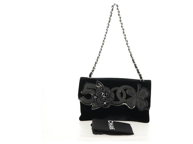 Bolso de Hombro CHANEL Chain Camellia No.5 Terciopelo Negro Plata CC Auth 159584V - vista 27