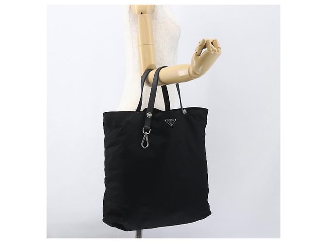 Borsa Tote PRADA Nylon Nero Argento Auth 160710 - vista 23